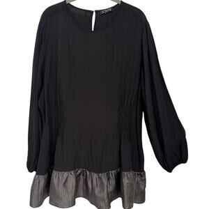 J. Crew Plus Sz 2X Shirred-Waist Top in Viscose Crepe Black Ruffle Hem HO 2024